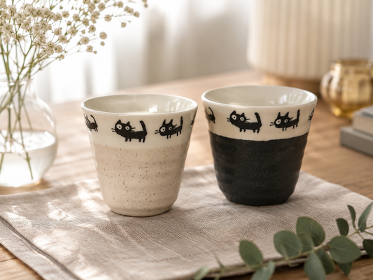 🐈⬛ Black Cat Yunomi Tea Cup – Now in Two Colors! 🍵✨ 200cc Yunomi