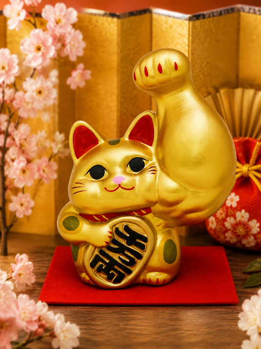 🌟Left paw raised💪 Golden Macho Maneki-neko: Boost Your Fortune! 💰🐱