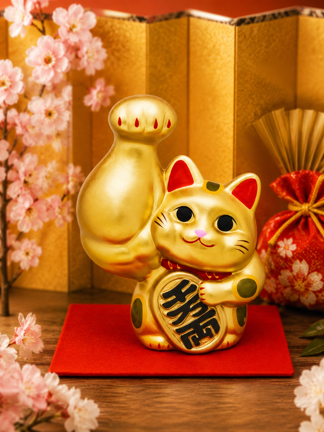 🌟Right paw raised💪 Golden Macho Maneki-neko: Boost Your Fortune! 💰🐱