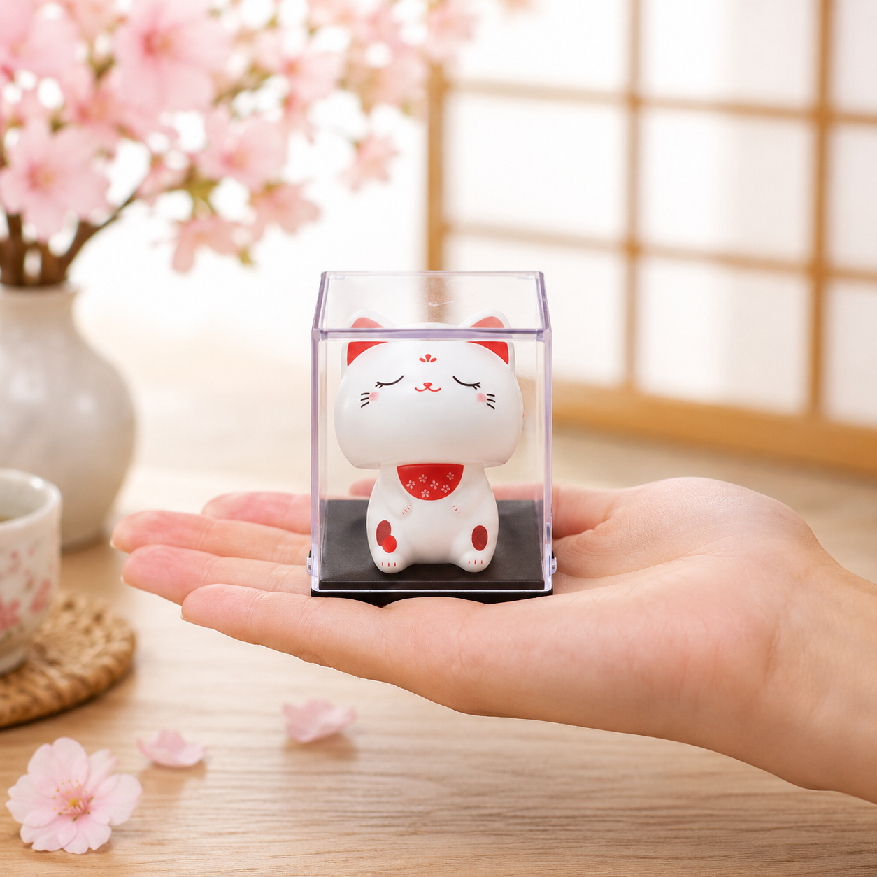 🌞Mini🐱 Solar-Powered Nodding Cat: A Whimsical Touch of Japanese Charm 🌈✨ (Eyes close)