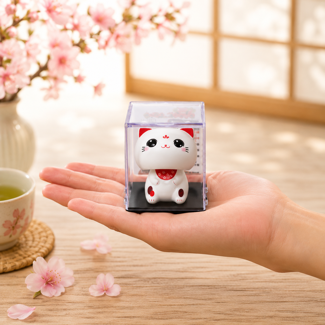 🌞Mini🐱 Solar-Powered Nodding Cat: A Whimsical Touch of Japanese Charm 🌈✨ (Eyes open)