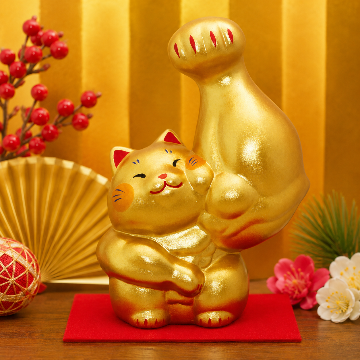 Large🏋️‍♂️💥 Power Up Your Decor with the Macho Cat Titan! 🏠 Left Hand Beckoning