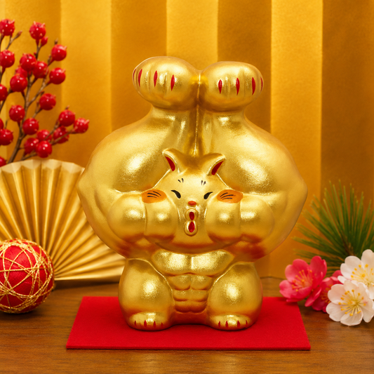 Large🏋️‍♂️💥 Power Up Your Decor with the Macho Cat Titan! 🏠 Beckoning with Both Hands