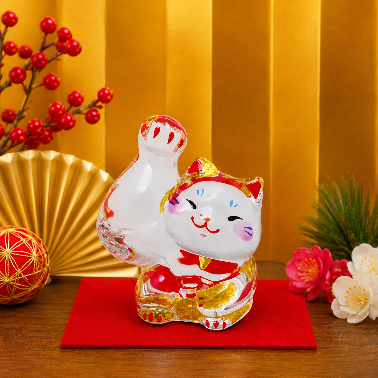 ✨Crystal stiff-armed Macho Maneki Neko beckoning with right hand