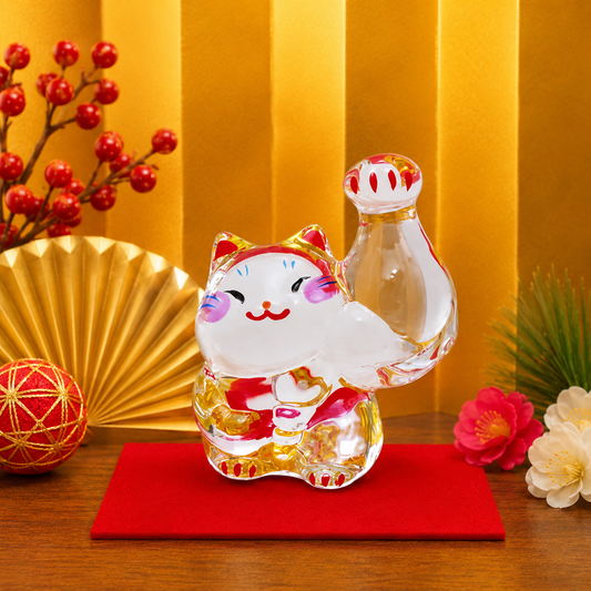 ✨Crystal stiff-armed Macho Maneki Neko, left hand beckoning