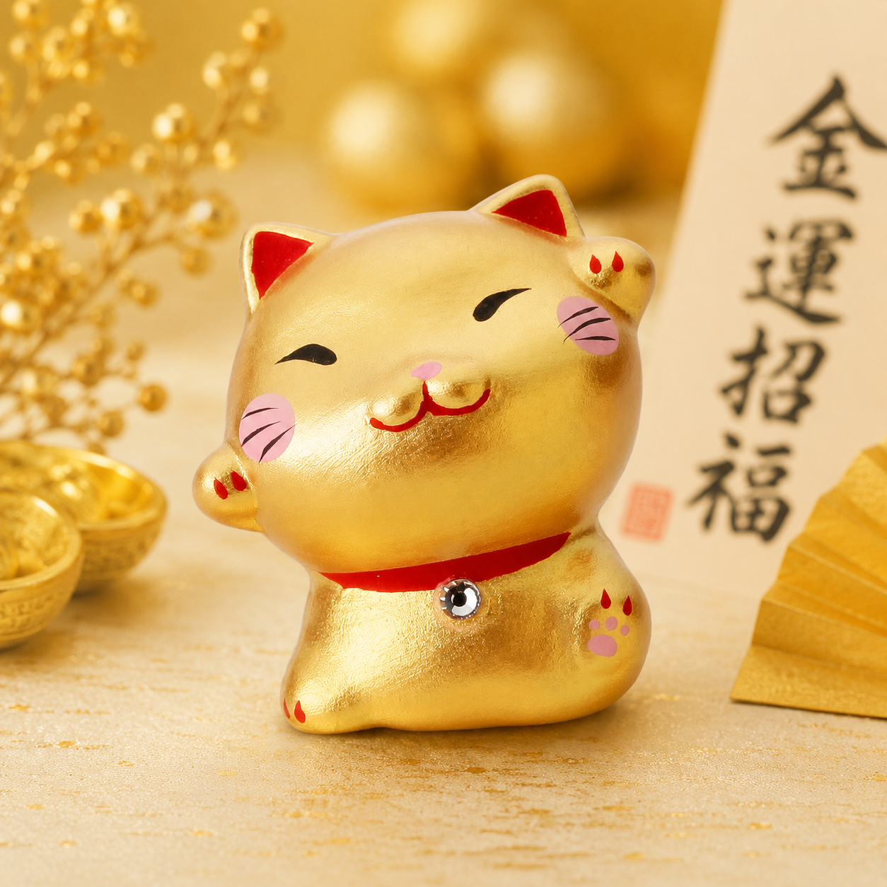 🐱💰✨ Golden Lucky Cat Ornament – Handmade Good Fortune Charm