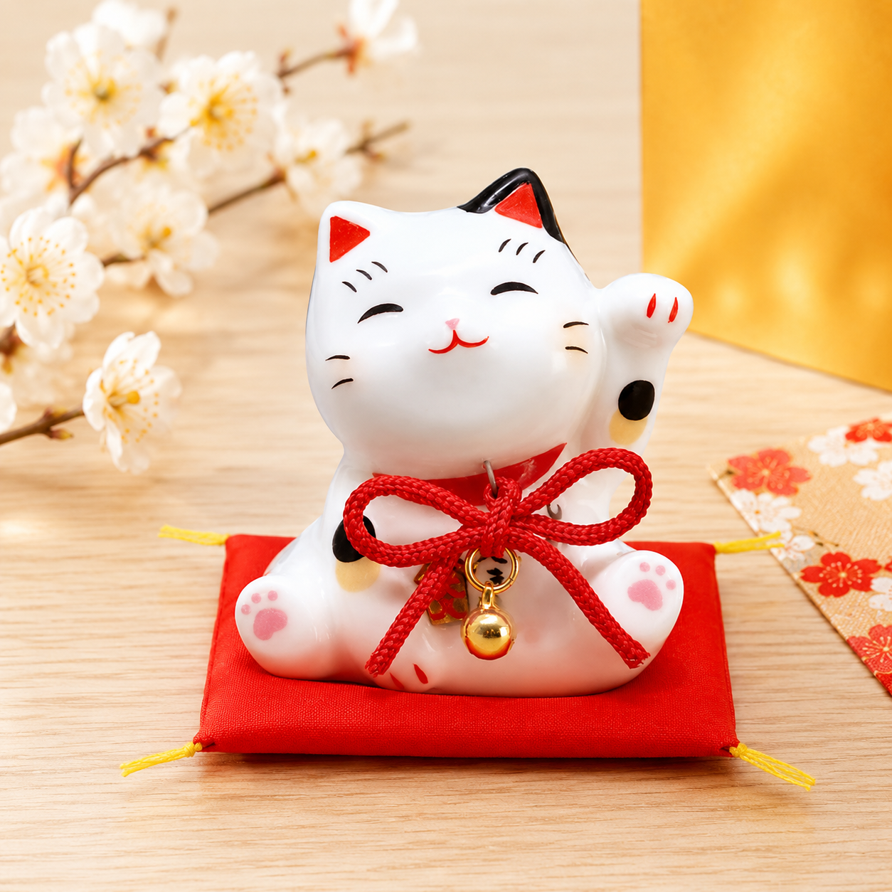 Large🐱B💖 Magic of Good Fortune: The "Fortune-Inviting Kitten" 🍀✨with Ribbon