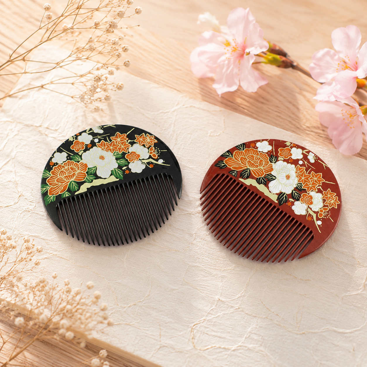 🌸✨ Japanese Floral Round Comb – Made in Japan
