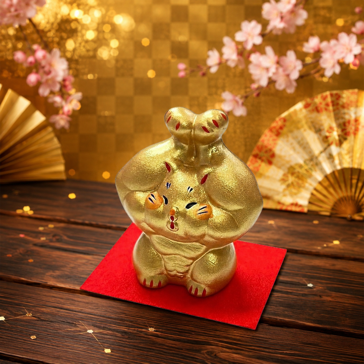 💪Small✨ Golden Macho Cat Ornament: A Unique Charm for Fitness Enthusiasts! 🐱 Both-hands beckoning