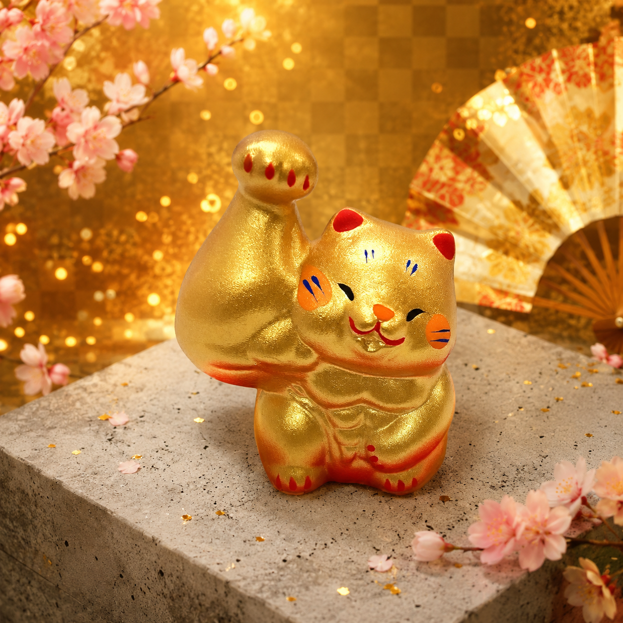 💪Small✨ Golden Macho Cat Ornament: A Unique Charm for Fitness Enthusiasts! 🐱 Right-hand beckoning