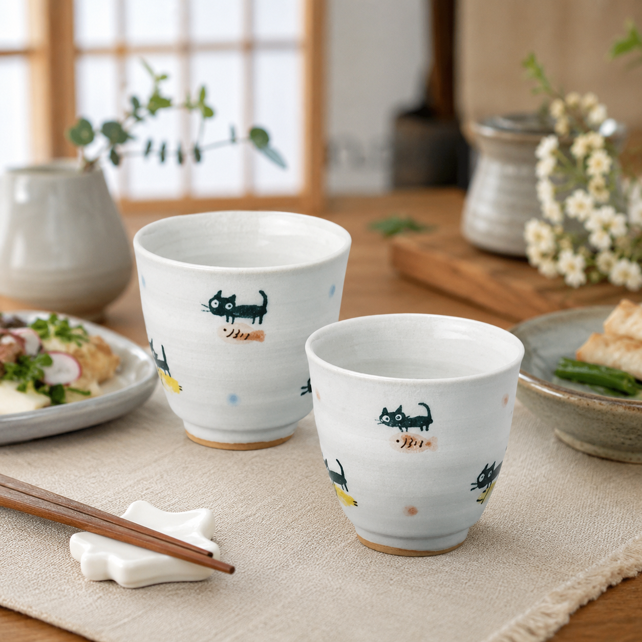 🐈⬛ Black Cat Yunomi Tea Cup – Blue 🍵✨ 200cc Yunomi Made in Japan