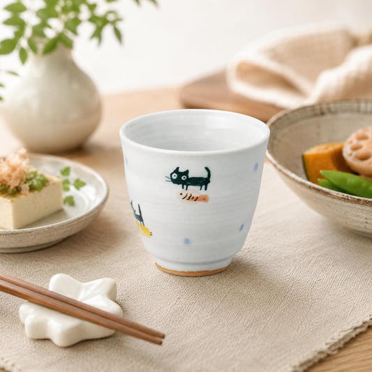 🐈⬛ Black Cat Yunomi Tea Cup – Blue 🍵✨ 200cc Yunomi Made in Japan