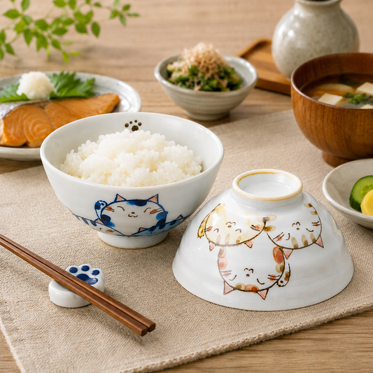 🐱🍚✨ Mino Ware Cat Rice Bowl – Microwave & Dishwasher Safe