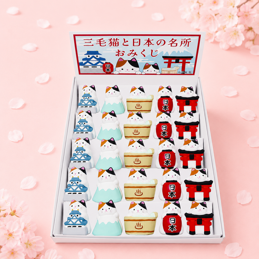 🐱🗾🍀 Japanese Landmarks Cat Omikuji – Fortune Figurine & Souvenir