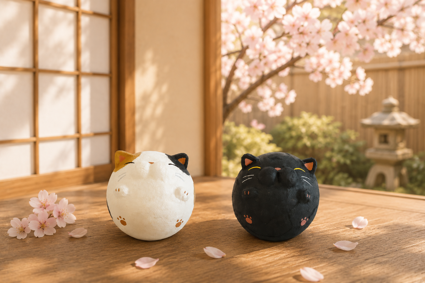 🐱 Handmade Round Cat Washi Ornament – Made in Japan