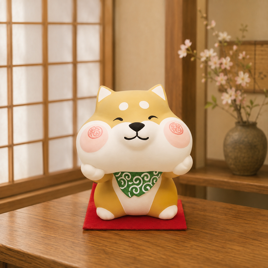Handcrafted Japanese Lucky Shiba Inu Fuku Money Box Brown