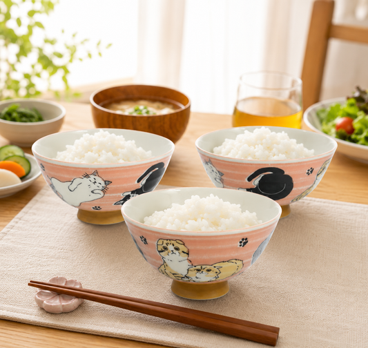 🐱🍚 Made in Japan Cute Cat Rice Bowl Pink