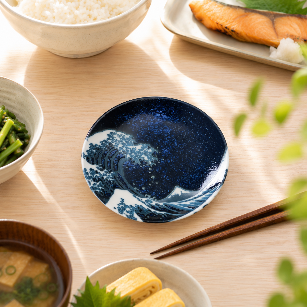 🌊🍽️ Japanese Mino Ware "Big Wave" Porcelain Plate – Made in Japan