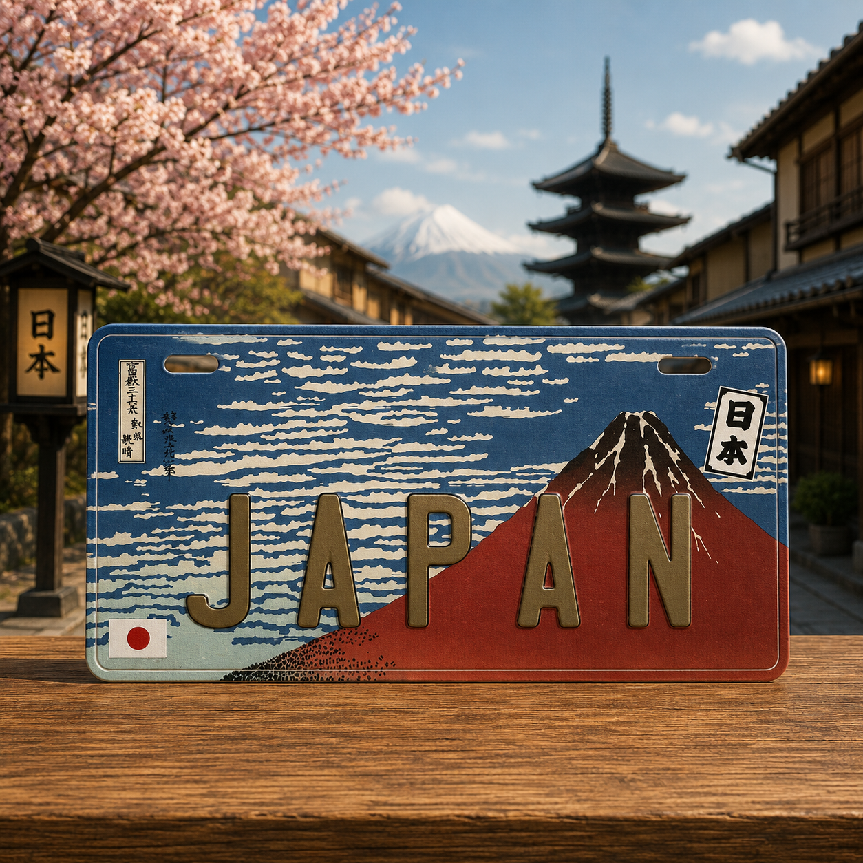 🗾🚗 Japan Decorative License Plate – Japanese Wall Art Red Fuji