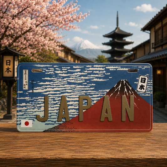 🗾🚗 Japan Decorative License Plate – Japanese Wall Art Red Fuji