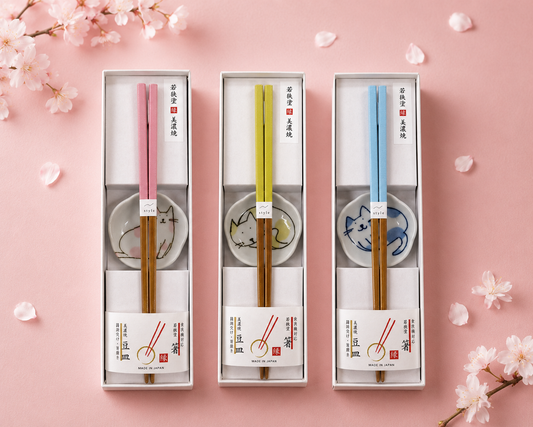 🥢🐱 Cat Chopsticks & Sauce Dish Gift Set – Made in Japan