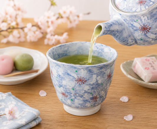 🌸🍵 Blue Sakura Yunomi Tea Cup – Made in Japan Blue