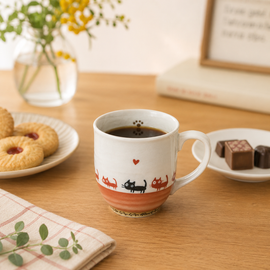 🐱Red☕ Black Cat Mug – Made in Japan