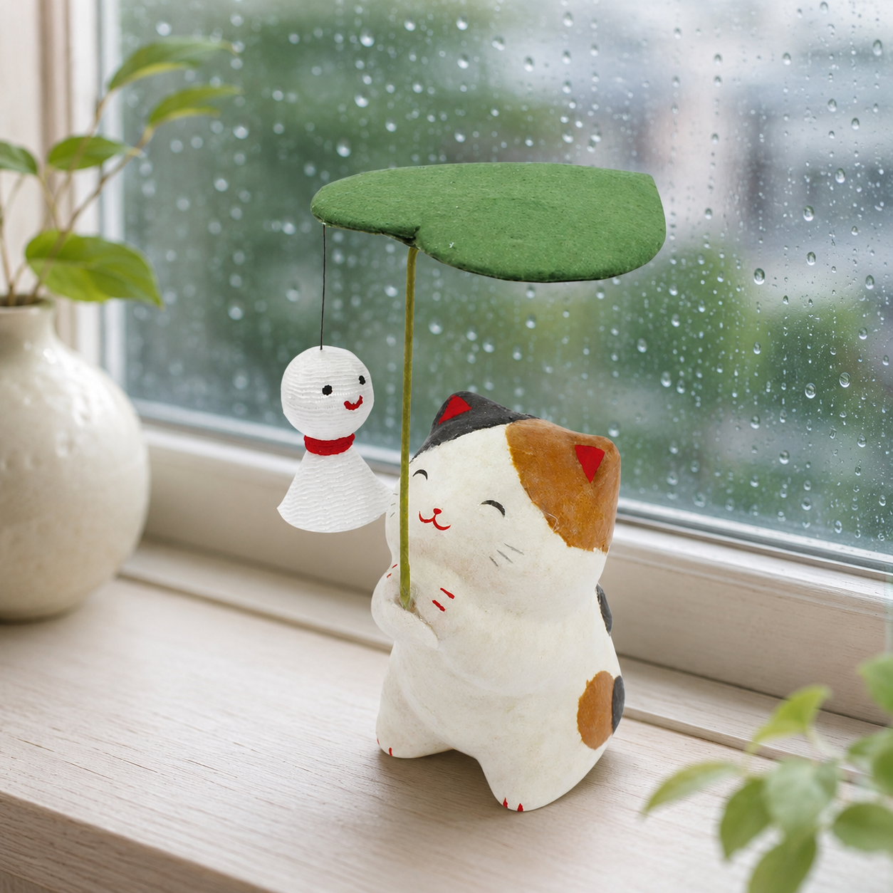 🐱☔ Lucky Cat & Teru Teru Bozu Ornament