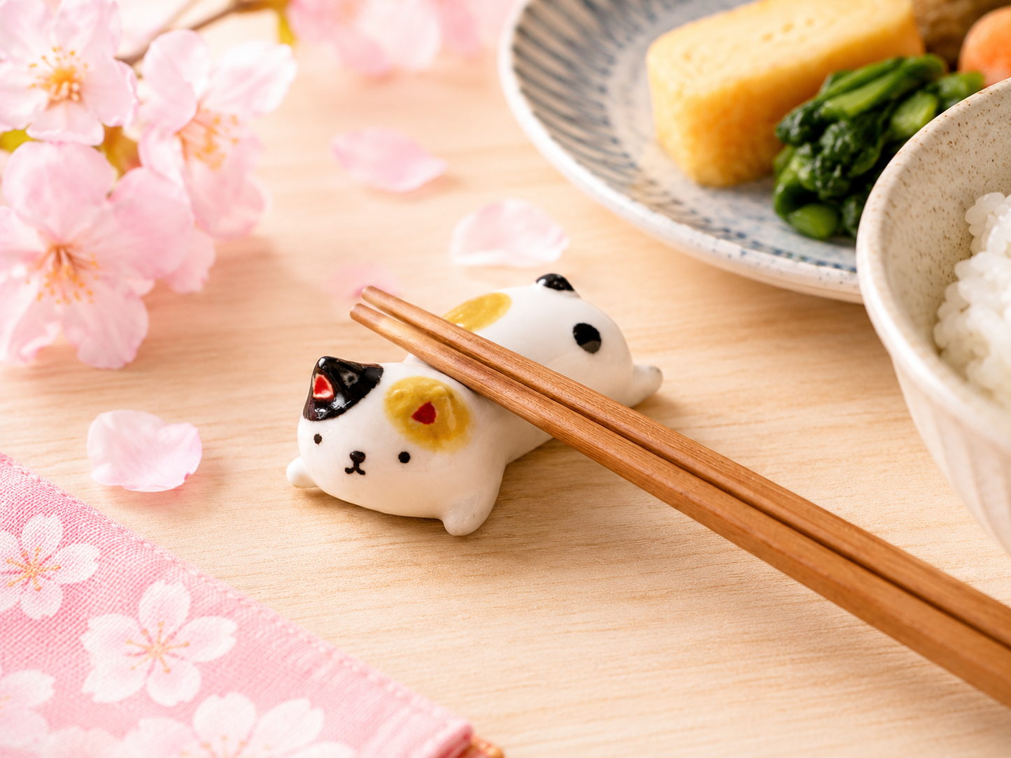🐱🥢 Calico Cat Ceramic Chopstick Rest – Cute Mikeneko Tableware