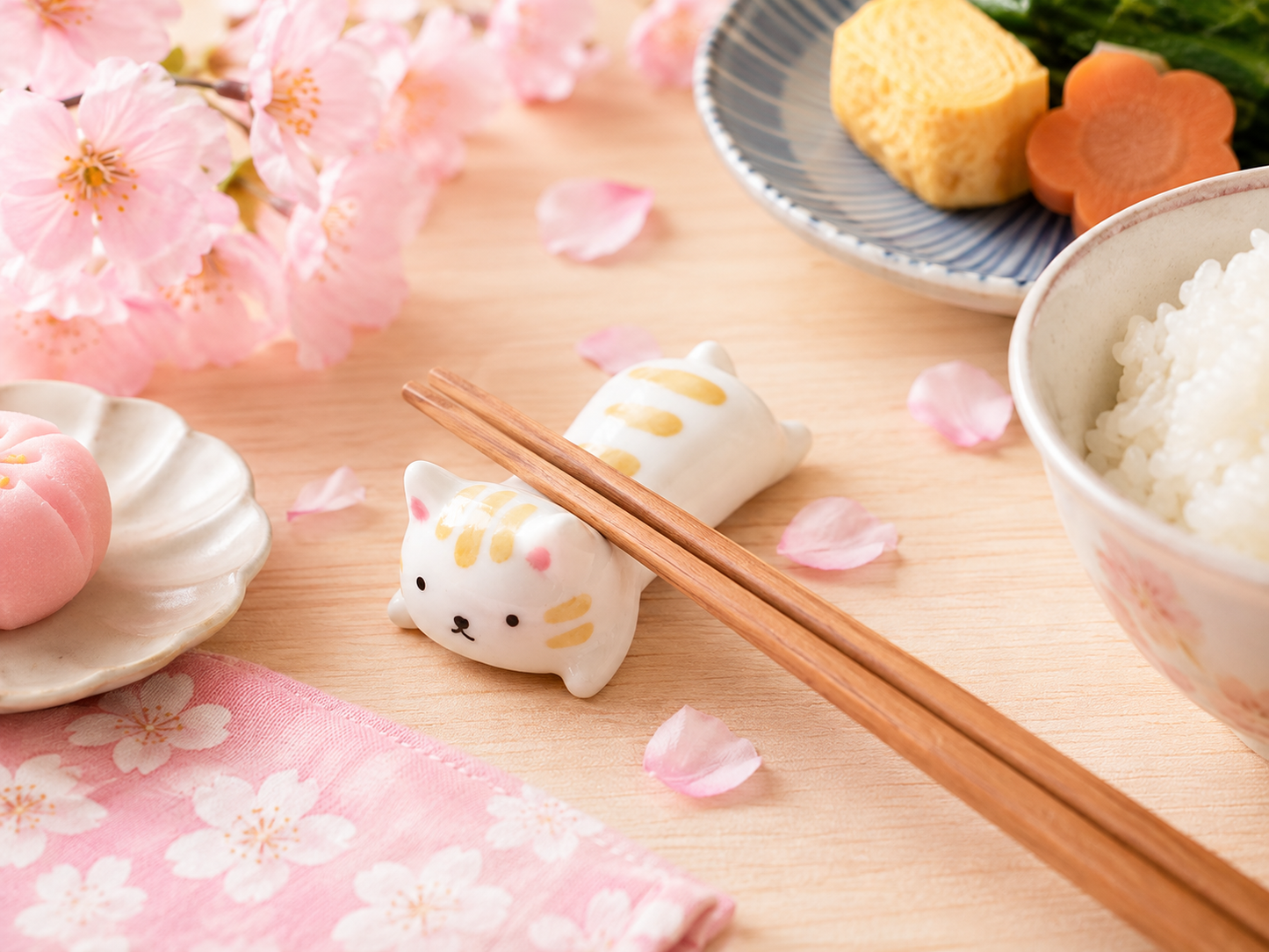🐱🥢 Tabby Cat Ceramic Chopstick Rest – Cute Mikeneko Tableware