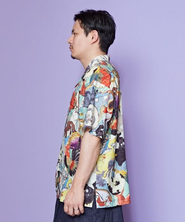 🎨 Wild Harmony – Open-Collar Shirt with Collaged Ukiyo-e Creatures🎨Animal