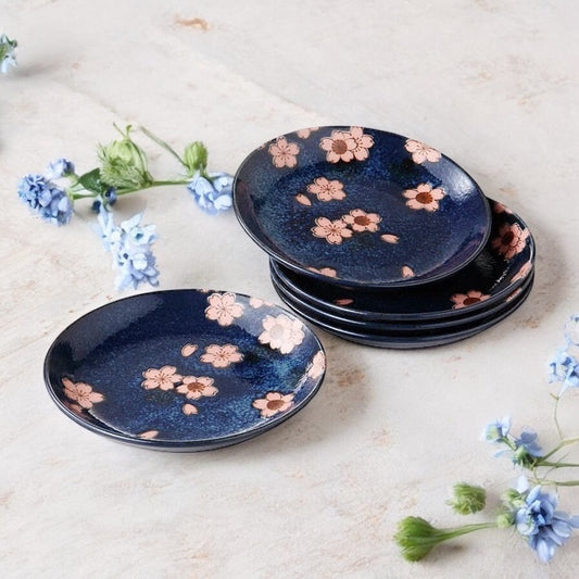 🌸Cherry Blossom Sakura Elegance: Exquisite Navy Mino Ware Plate🌸Dish