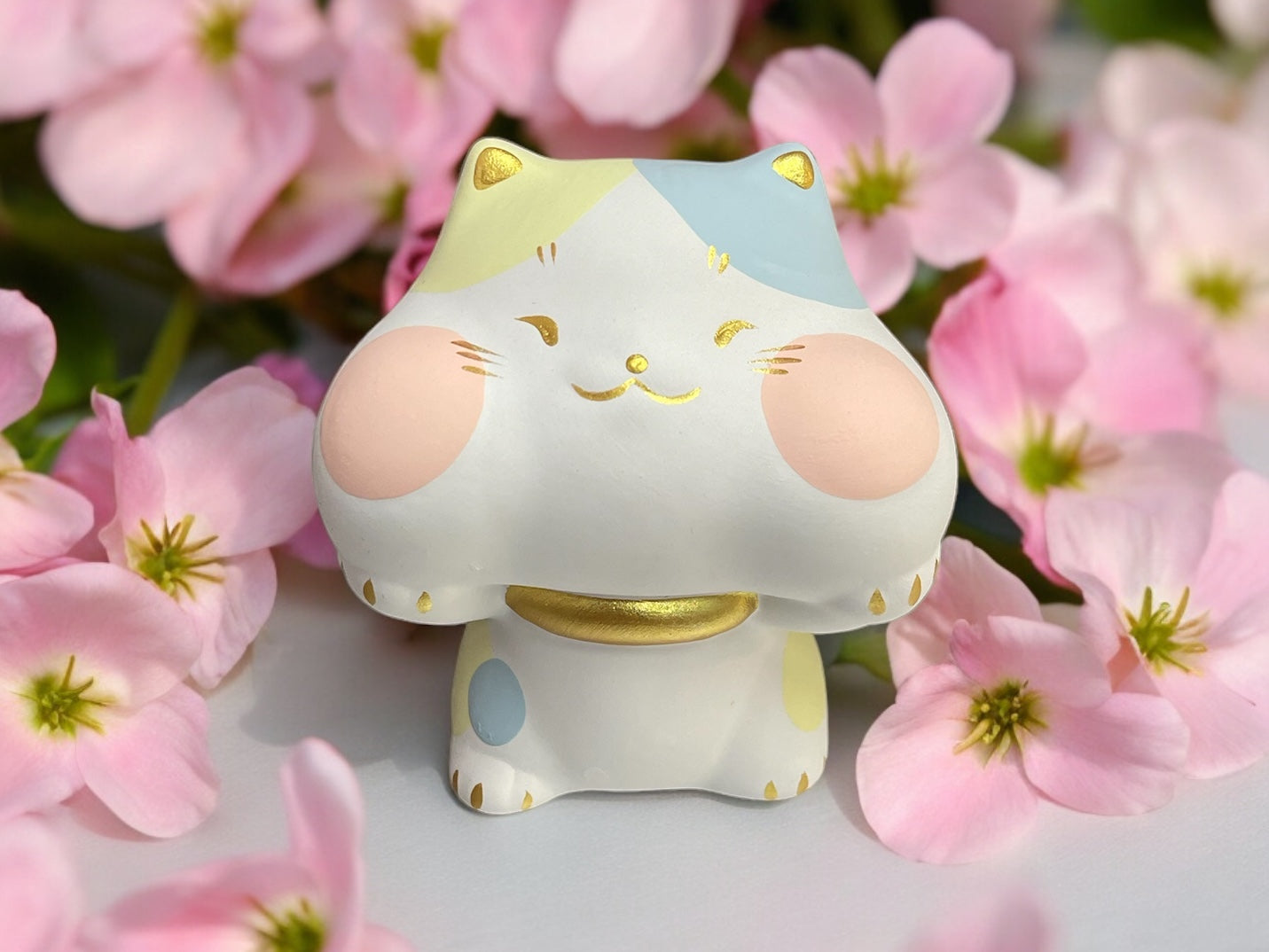 Handcrafted Japanese Lucky Cat Fuku🐱Lime Yellow × Pale Blue