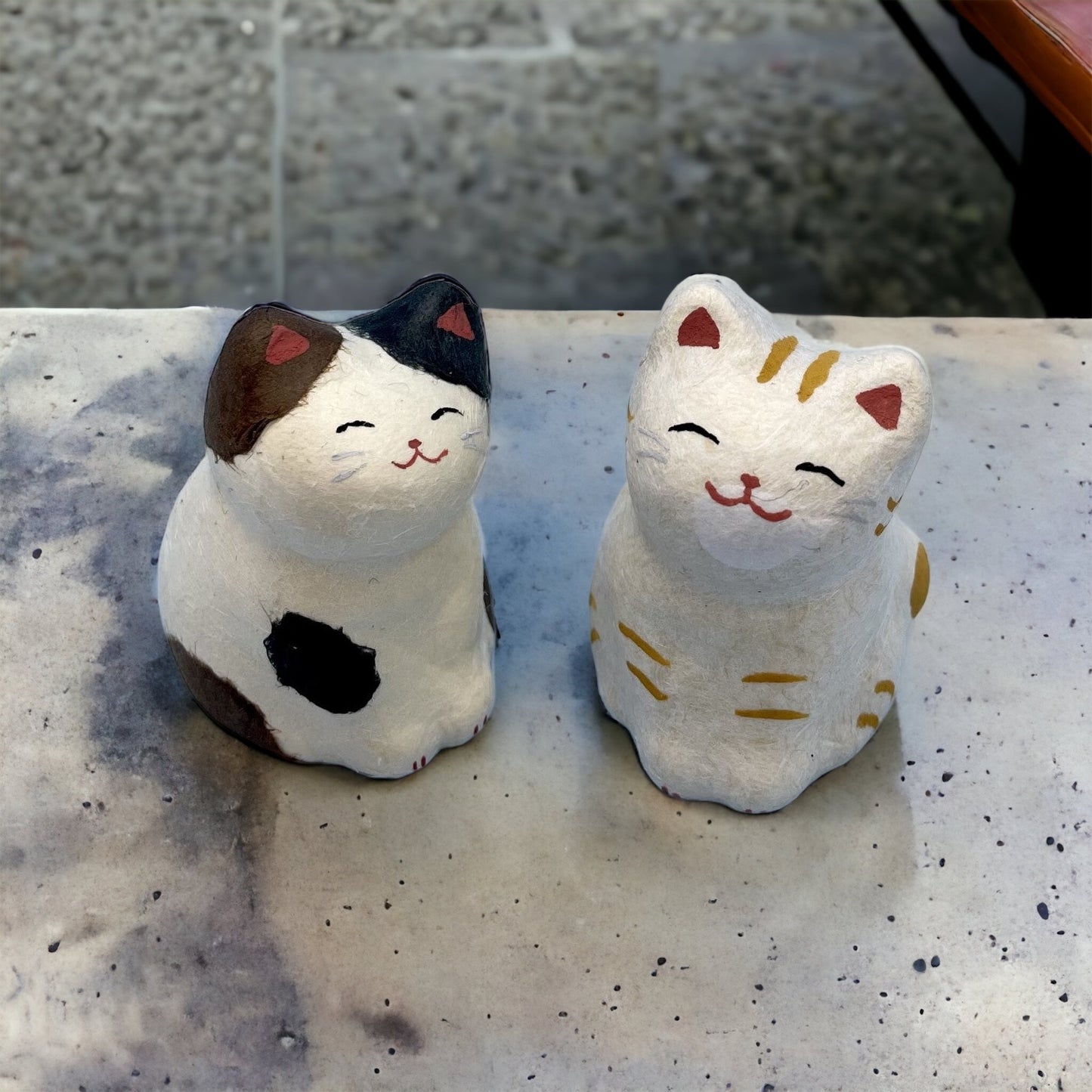 Torn Japanese Paper, Lucky Cat in Calico for Wealth