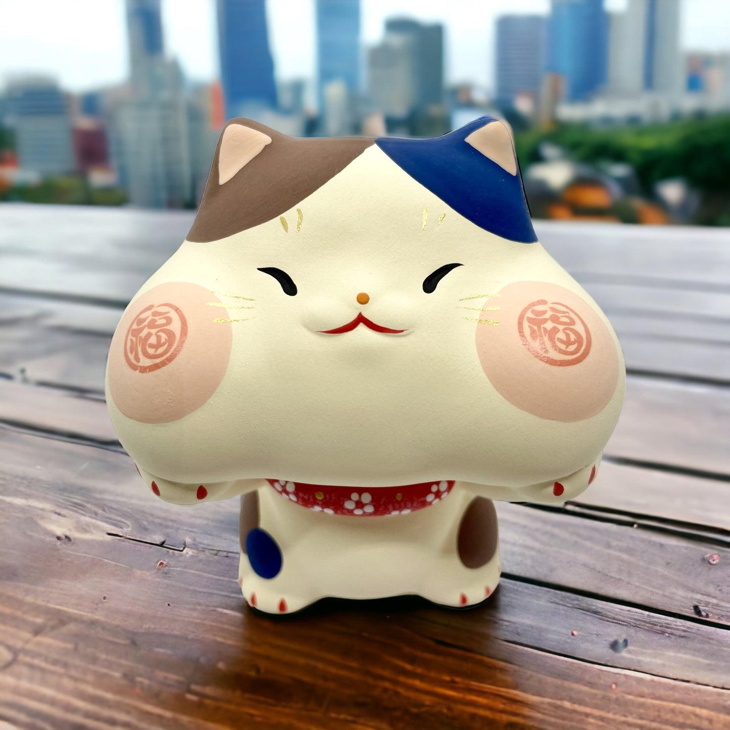 Handcrafted Japanese Lucky Cat Fuku Triple Cat