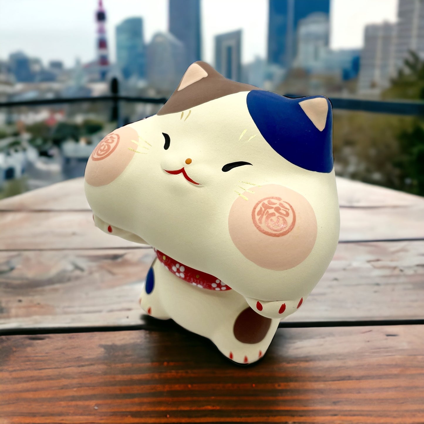 Handcrafted Japanese Lucky Cat Fuku Triple Cat