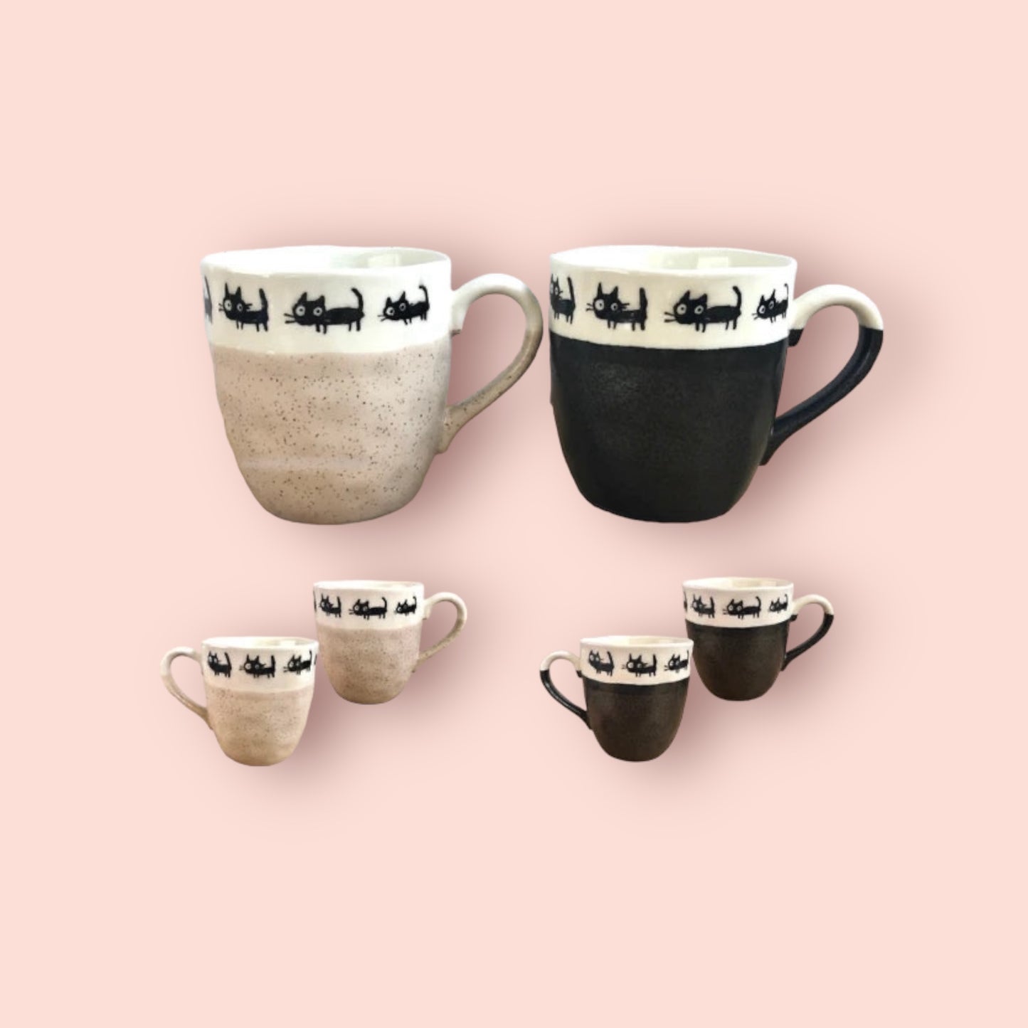 😺 Paws & Relax: Playful Black Cat Artisan Mug 😺Beige