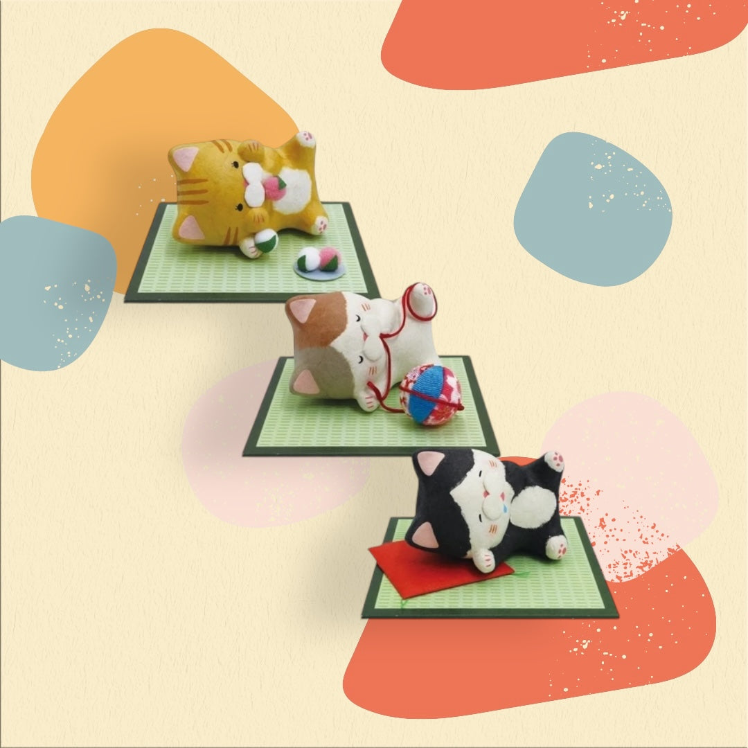 🌟🐱💤 Soundly Sleeping Cat On Tatami Japanese Paper Handcraft Item 🎁🎨 Falling asleep unintentionally