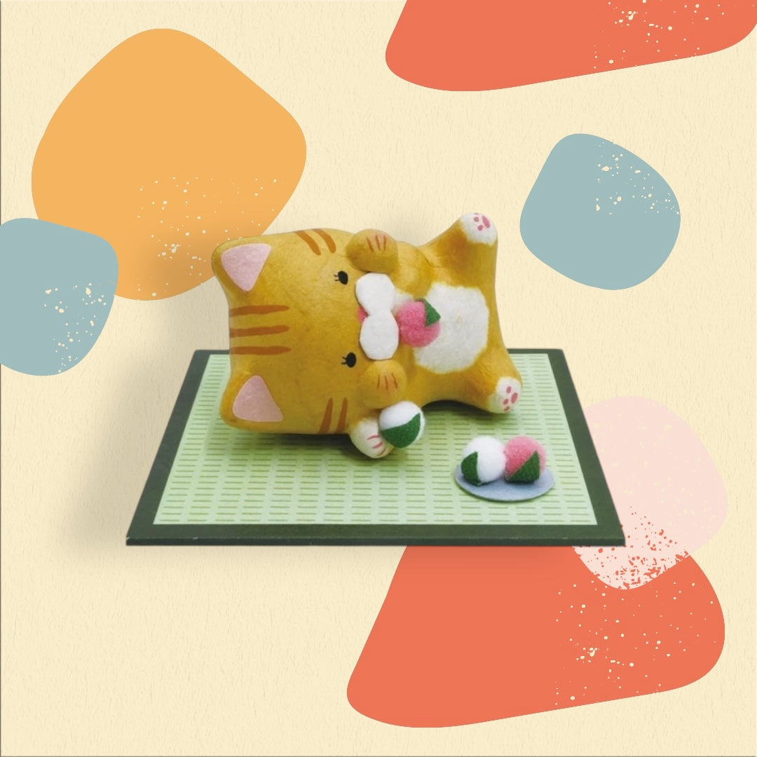 🌟🐱💤 Soundly Sleeping Cat On Tatami Japanese Paper Handcraft Item 🎁🎨Glutton