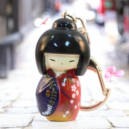 🗝️ Kokeshi Doll Keychains! Brighten Your Day! ✨🌟Blue umbrella, red kimono