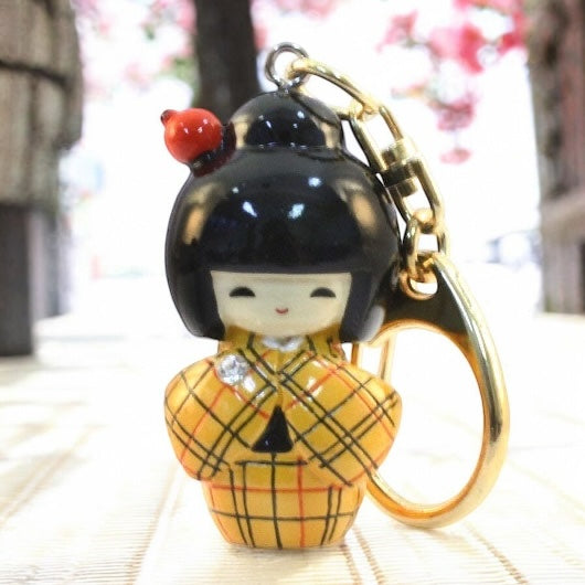 🗝️ Kokeshi Doll Keychains! Brighten Your Day! ✨🌟Kasuri Yellow