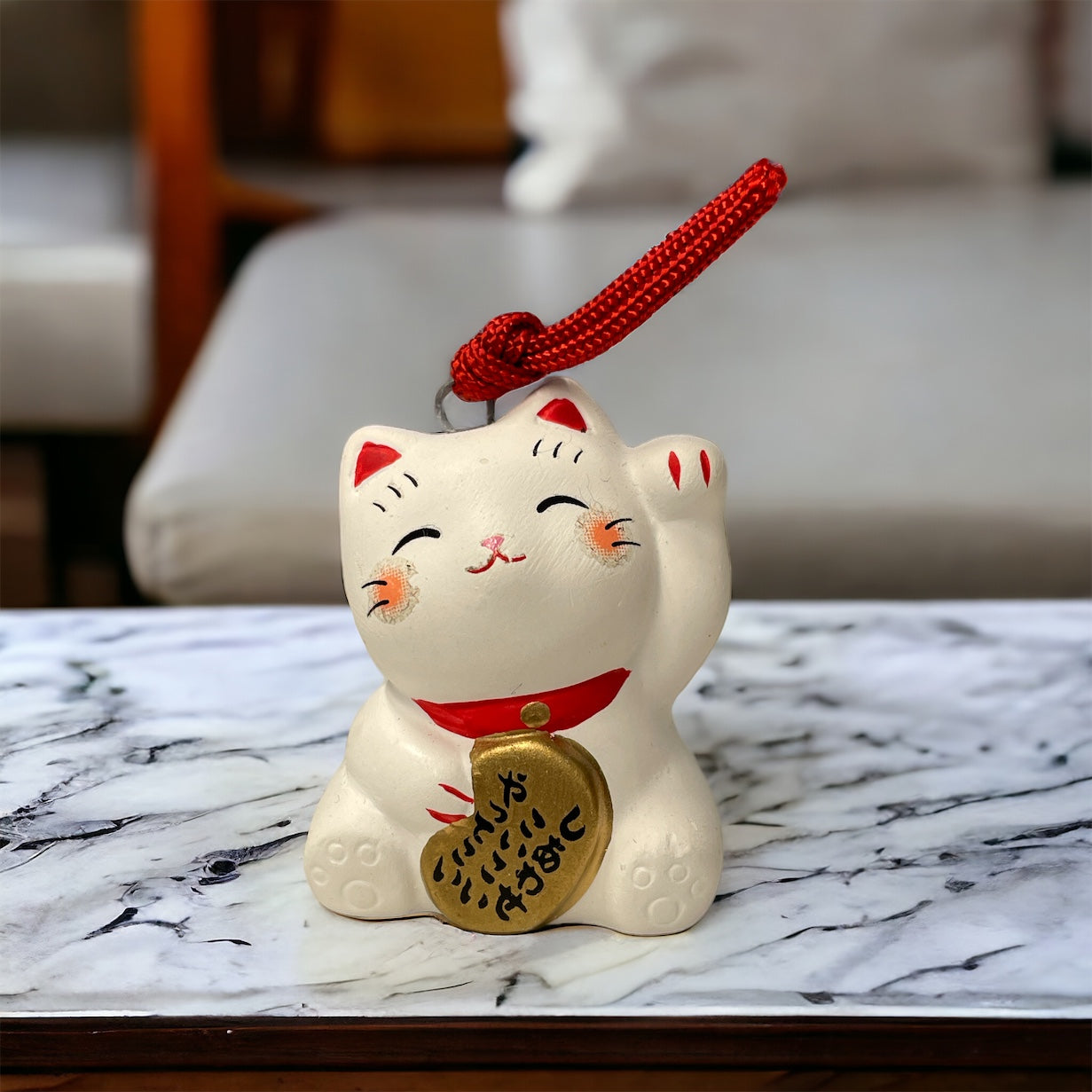 Fortune's Whisper: The Enchanting White Maneki Neko with Bell 🐱💖🔔🍀