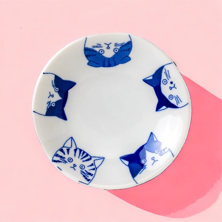 12cm🐱All members present🐱Whimsical Shichita Cat Porcelain Dish💙✨