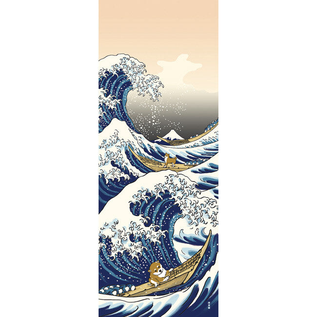 🏠 Essential 'Tenugui' for Every Home! ✨ Hokusai, Mameshiba and Big Wave, Blue