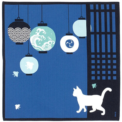 🌸✨ Transform Your Space: Exquisite Japanese Furoshiki/Poster 🖼️"Kofu cat and summer lanterns"