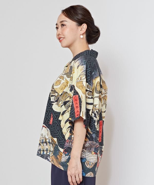 Medium👘Ukiyo-e Inspired Japanese Aloha Shirt🌸BK SKULL
