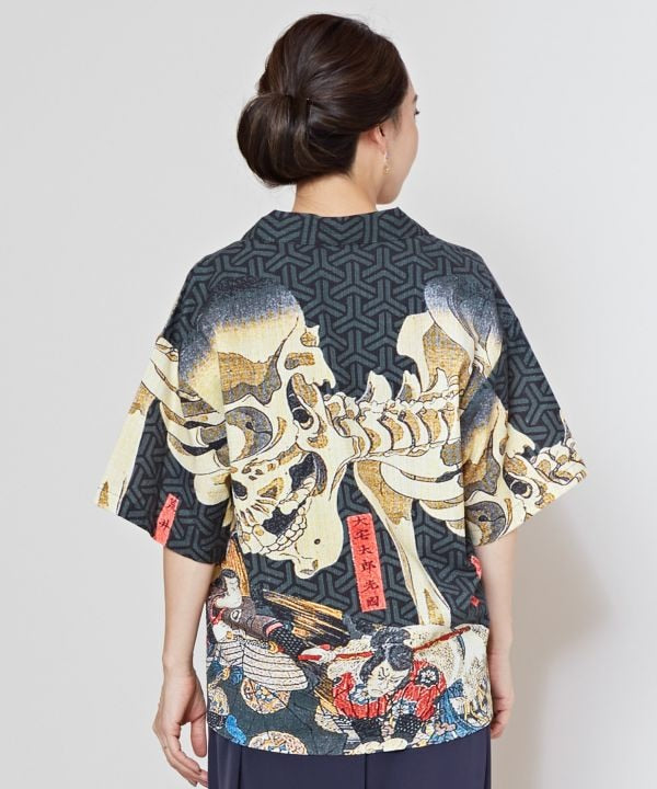 Medium👘Ukiyo-e Inspired Japanese Aloha Shirt🌸BK SKULL
