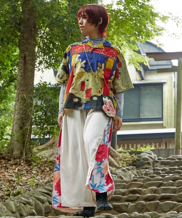 Medium👘Ukiyo-e Inspired Japanese Aloha Shirt🌸Bl Rabbit