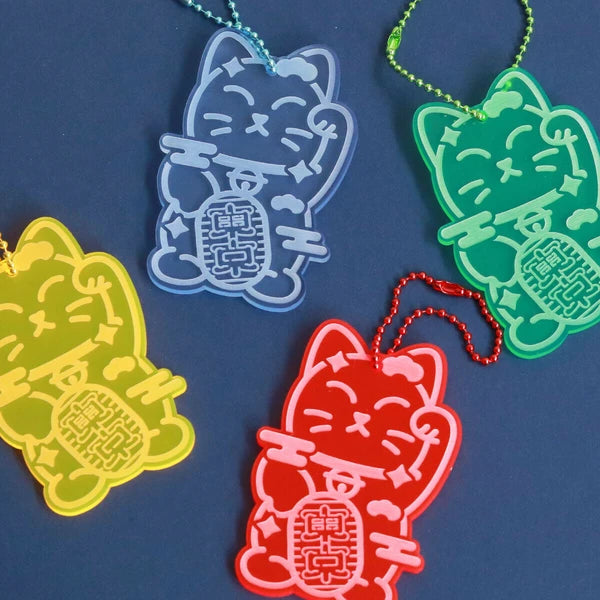🐱 Neon Lucky Cat Acrylic Keychain – Eye-Catching &amp; Full of Charm! 🔑✨