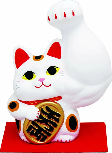 🌟Left paw raised💪 White Macho Maneki-neko: Boost Your Fortune! 💰🐱